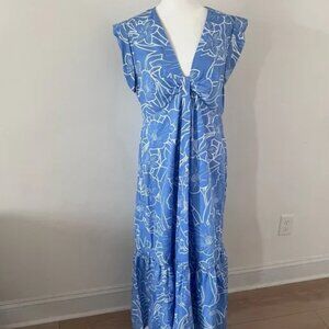 Steve Madden Blue and White Floral Print Prairie Maxi Dress |Size Large|